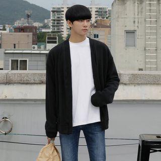 Plain Ribbed Open-front Cardigan