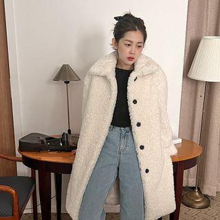 Collared Buttoned Eco-fur Coat