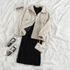 Button Jacket / Mock Neck Midi Knit Dress