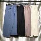 Asymmetric Shirred Slit Midi Skirt