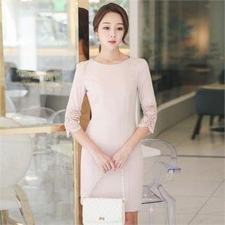 3/4-sleeve Lace-trim Sheath Dress