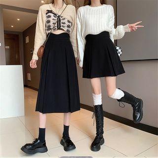 High-waist Plain A-line Skirt ( Various Designs )