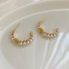 Faux Pearl Hook Earring 1 Pair - Silver Stud - Gold - One Size