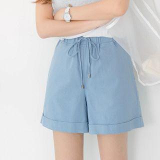 Plus Size Drawstring Turnup-hem Shorts