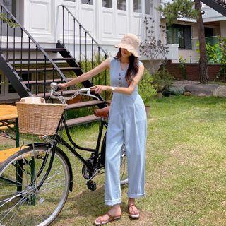 Sleeveless Denim Shirtwaist Jumpsuit