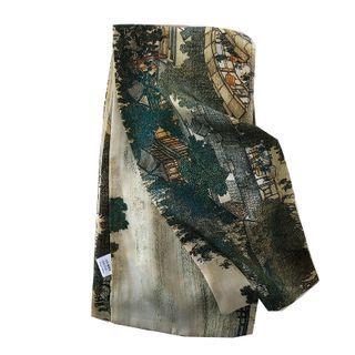 Print Scarf 150cm X 15cm - J108 - Dark Green & Off-white & Light Yellow & Black - One Size