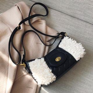 Furry Panel Quilted Crossbody Bag
