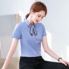 Short-sleeve Mock-tie Shirt / Dress Pants / Pencil Skirt / Set