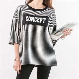 Lettering Striped Boxy-fit T-shirt