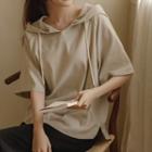 Letter-trim Elbow-sleeve Hoodie