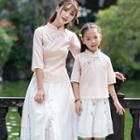 Family Matching Set: Embroidered Elbow-sleeve Hanfu Top + Skirt
