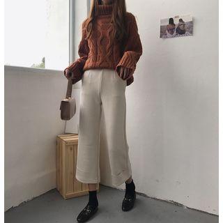 Faux Suede Cropped Wide Leg Pants