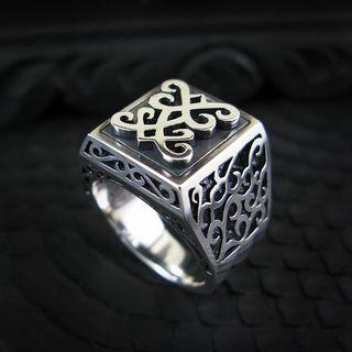 Engraved Wide Sterling Silver Ring