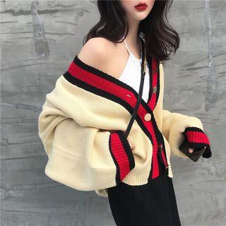 Color Block V-neck Knit Cardigan