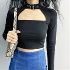 Buckled-accent Cutout-front Crop T-shirt