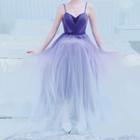 Beaded Spaghetti Strap A-line Evening Gown