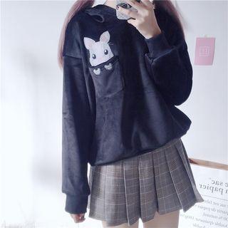 Rabbit Embroidered Velvet Hoodie