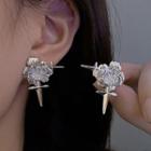Flower Cross Alloy Earring 1 Pair - Stud Earring - Silver Needle - Silver - One Size