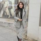 Houndstooth Blazer & Skirt Winter Office Look Set