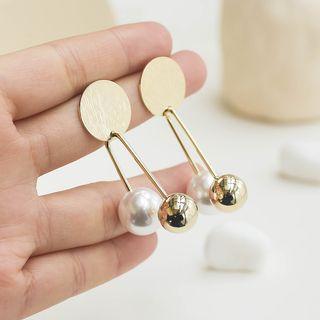 Alloy Disc & Bead Faux Pearl Dangle Earring