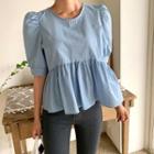 Puff-sleeve Button-back A-line Blouse