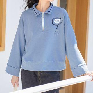 Printed Half-zip Long-sleeve Polo Shirt