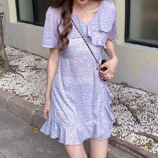 Floral Chiffon Lettuce Edge Dress Light Purple - One Size
