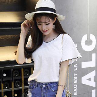 Contrast Trim V-neck Short Sleeve T-shirt