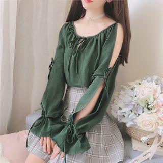 Cutout Blouse Dark Green - One Size