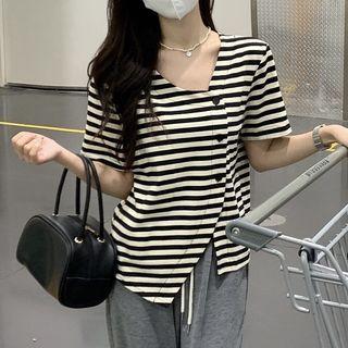 Short-sleeve Asymmetrical Striped Top