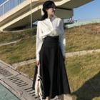 Mandarin Collar Blouse / Midi A-line Skirt