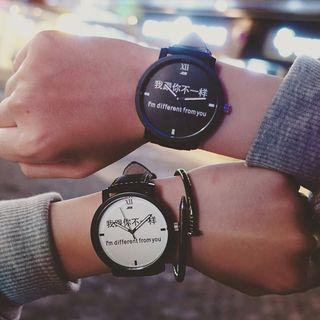 Lettering Print Couple Matching Strap Watch