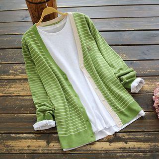 Smiley Face Embroidered Striped Cardigan