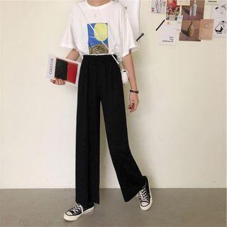 High-waist Straight Cut Wide-leg Pants Black - One Size