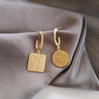 Non-matching Alloy Dangle Earring 1 Pair - 925 Silver Earring - Gold - One Size