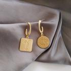 Non-matching Alloy Dangle Earring 1 Pair - 925 Silver Earring - Gold - One Size