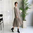 Collarless Pleated-hem Long Coatdress