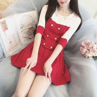 Set: Double-breasted Cardigan + Knit Dress