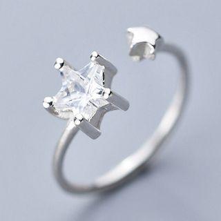 925 Sterling Silver Rhinestone Star Open Ring S925 Silver - Ring - Silver - One Size