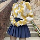 Floral Print Shirt / Plain Mini Pleated Skirt
