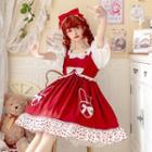 Puff-sleeve Two-tone Ribbon A-line Dress