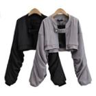 Ruched-sleeve Cropped Open-front Jacket