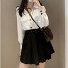 Set: Pocket Detail Shirt + Mini Pleated Skirt + Belt