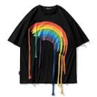 Short Sleeve Rainbow Print Tassel T-shirt