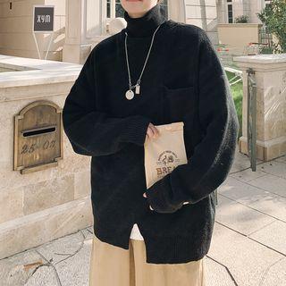 Long-sleeve Mock Neck Split Hem Sweater