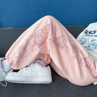 Bear Print Drawstring-cuff Pants