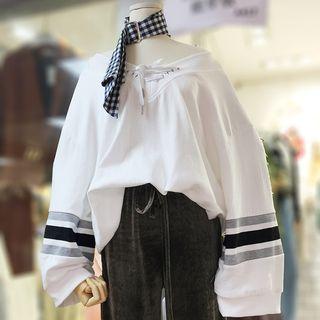 Colored Panel Lace-up Sweatshirt