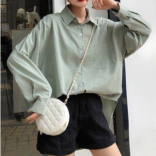 Front Pocket Long-sleeve Plain Casual Shirt