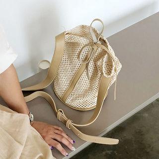 Tie-detail Net Bucket Bag
