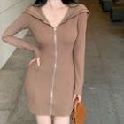 Long-sleeve Zip-up Hooded Mini Bodycon Dress